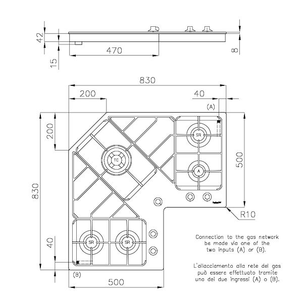 Cooker hob Angolare, Gas cooker hobs